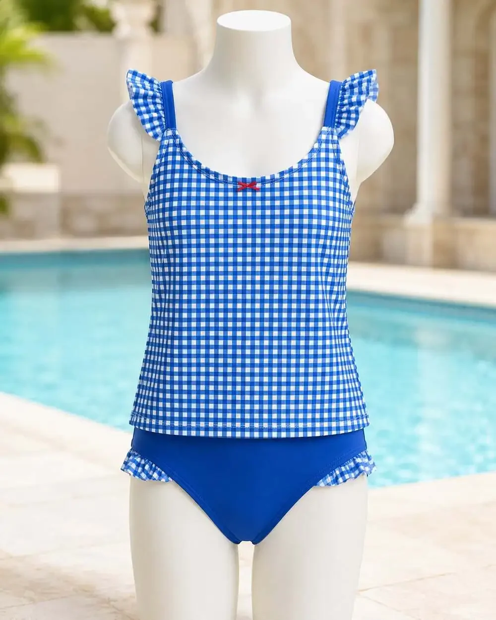NWT Wonder Nation Girls’ Gingham 2-Piece Tankini – XL (14–16), UPF 50+